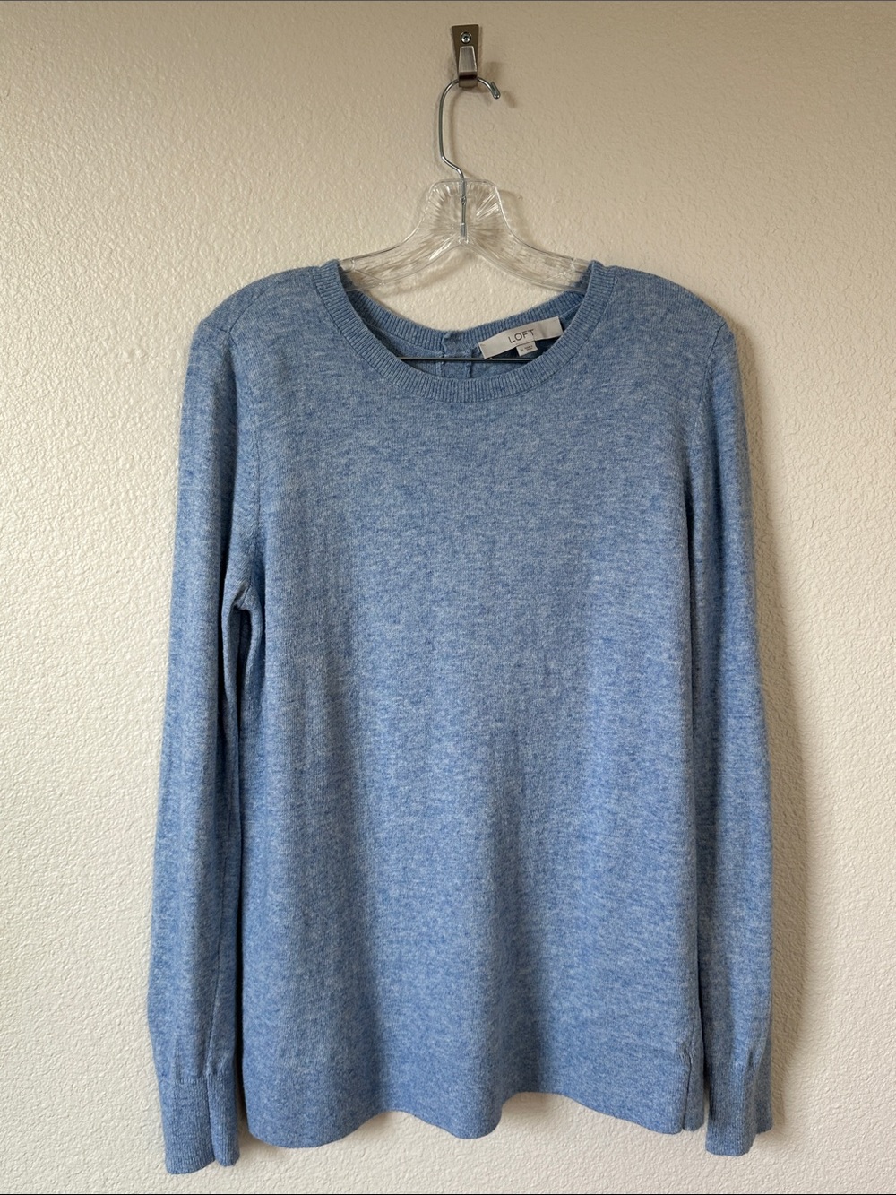 LOFT Light Blue Heather Button Back Sweater Wool Blend M
